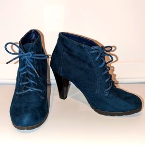 Navy Blue Faux Suede Ankle Booties